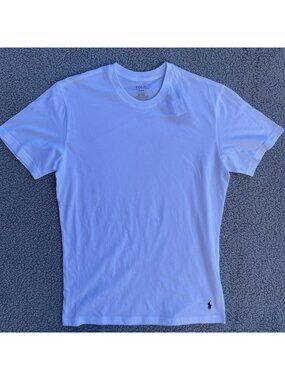 Ralph Lauren Polo Shirt Mens Medium White Crew Neck Pony Logo Tee Adults M